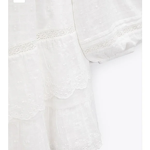 Zara * embroidered lace insert dress white flowy boho - Picture 9 of 11